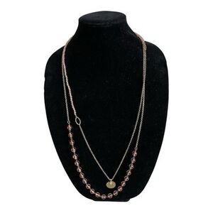 Unique Pink Beaded Layered Necklace 1972 Hong Kong Coin Pendant